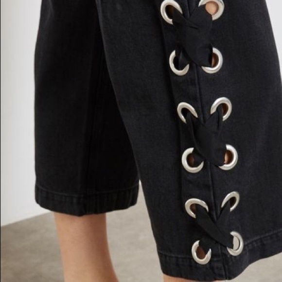 Topshop Lace Hem Wide Leg Cropped Jeans - Picture 5 of 7